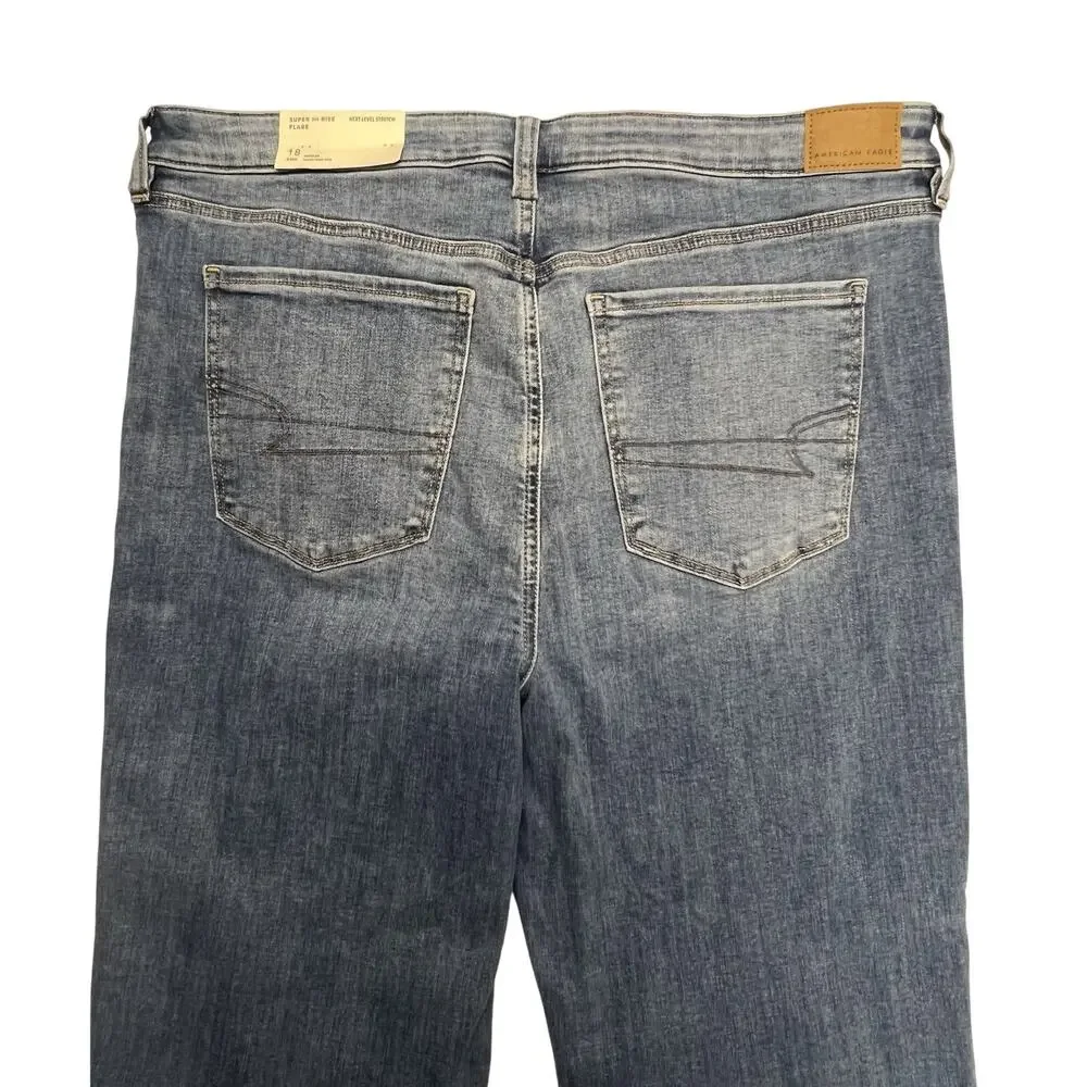 NWT American Eagle Super High Rise Flare Size 18 34 W Next Level Stretch Denim - Picture 15 of 16